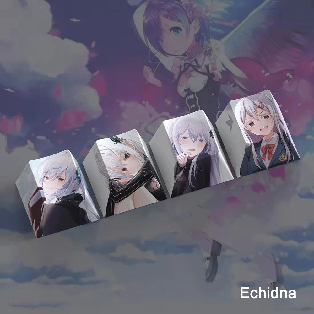 4 Keys Keycaps Re:Life in a Different World from Zero Rem PBT Dye Sublimation Key Caps for MX Switches Cartoon Keycap Accessorie