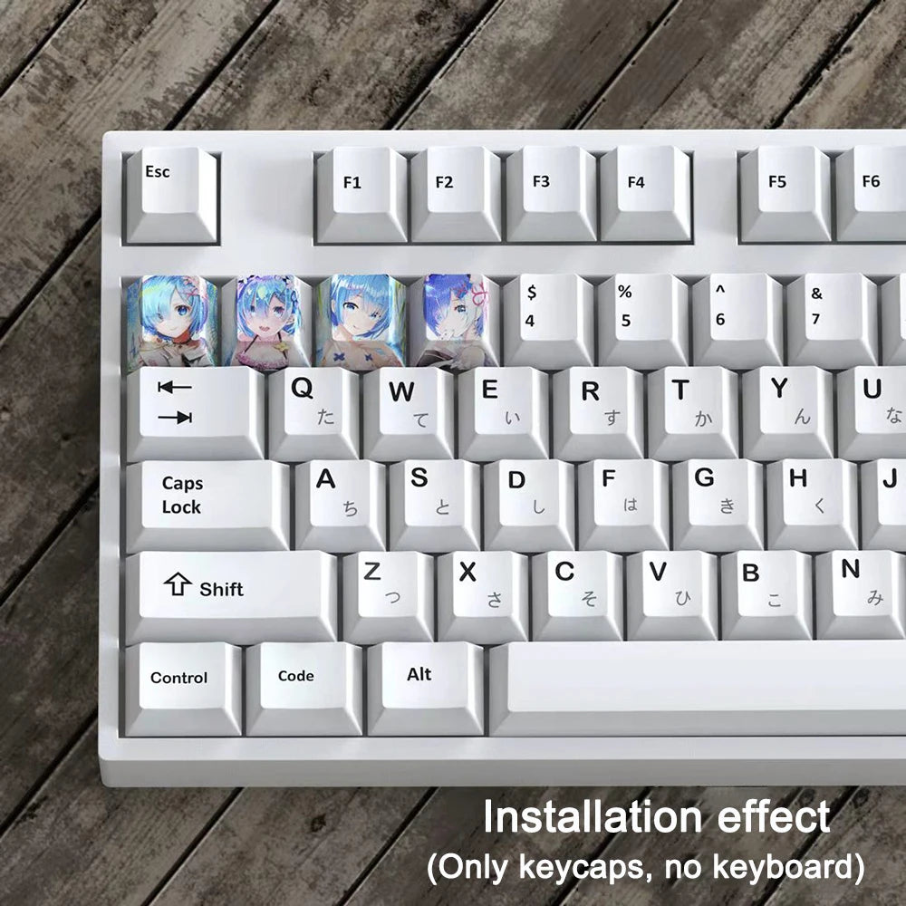 4 Keys Keycaps Re:Life in a Different World from Zero Rem PBT Dye Sublimation Key Caps for MX Switches Cartoon Keycap Accessorie